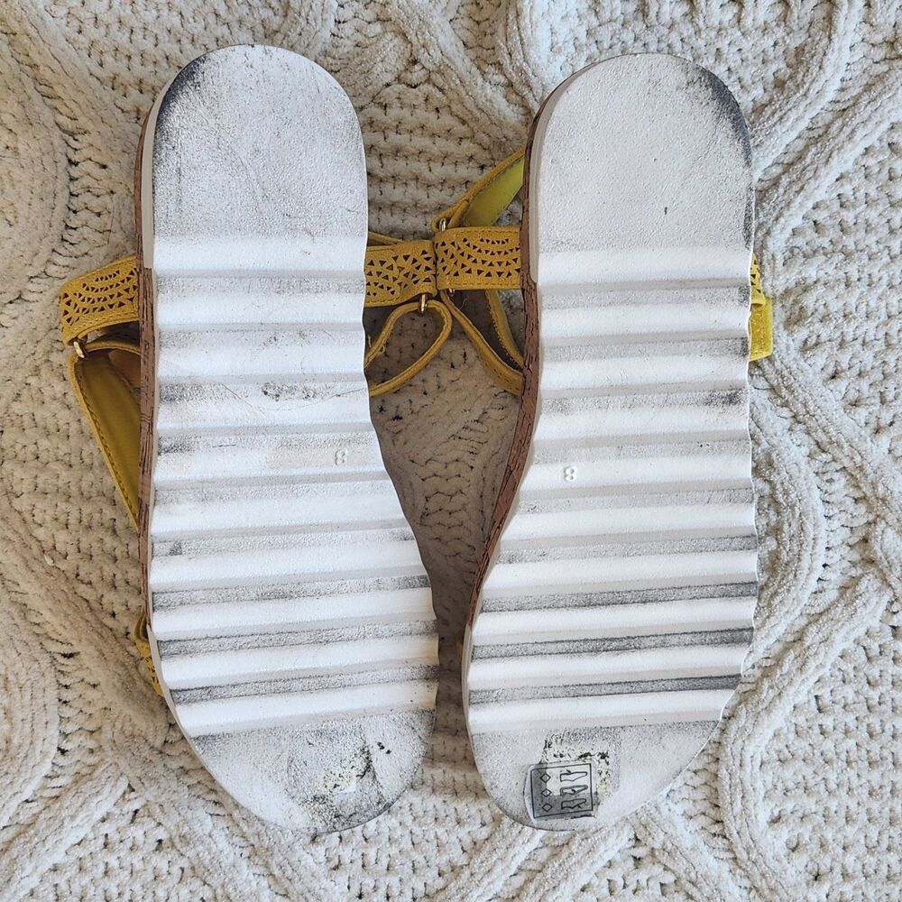 Rouge Yellow Open Toe Cork Flatform Sandals Size 8 - Picture 4 of 5